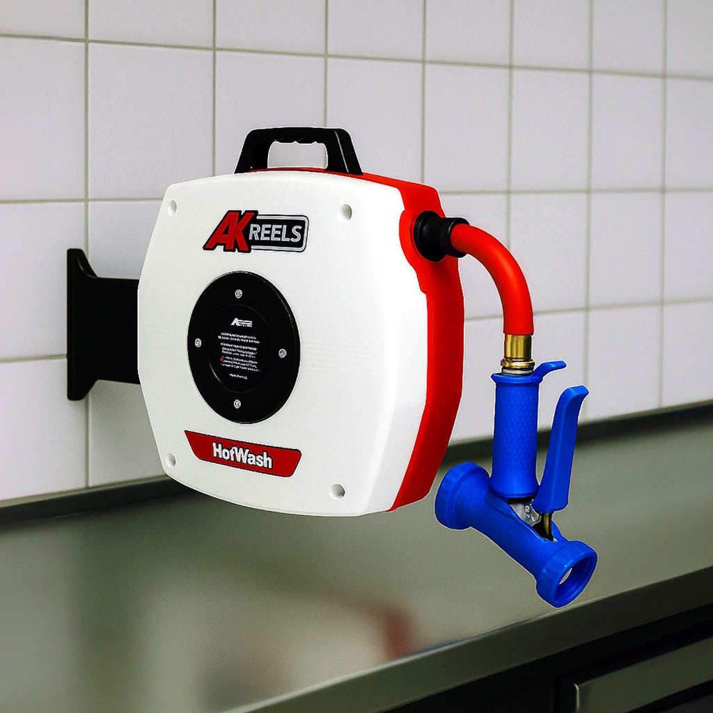 Retractable Hot Wash Water Hose Reel 12 mm Australian made AK Reels ...